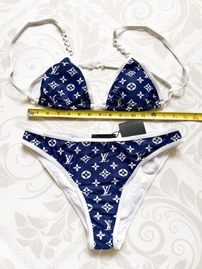 LV Navy & White Logo Bikini Set